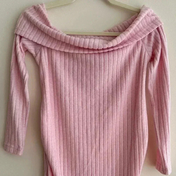 Shein Maternity Cotton Candy Pink Fuzzy Ribbed Off the Shoulder Midi Dress,Small - Picture 1 of 16